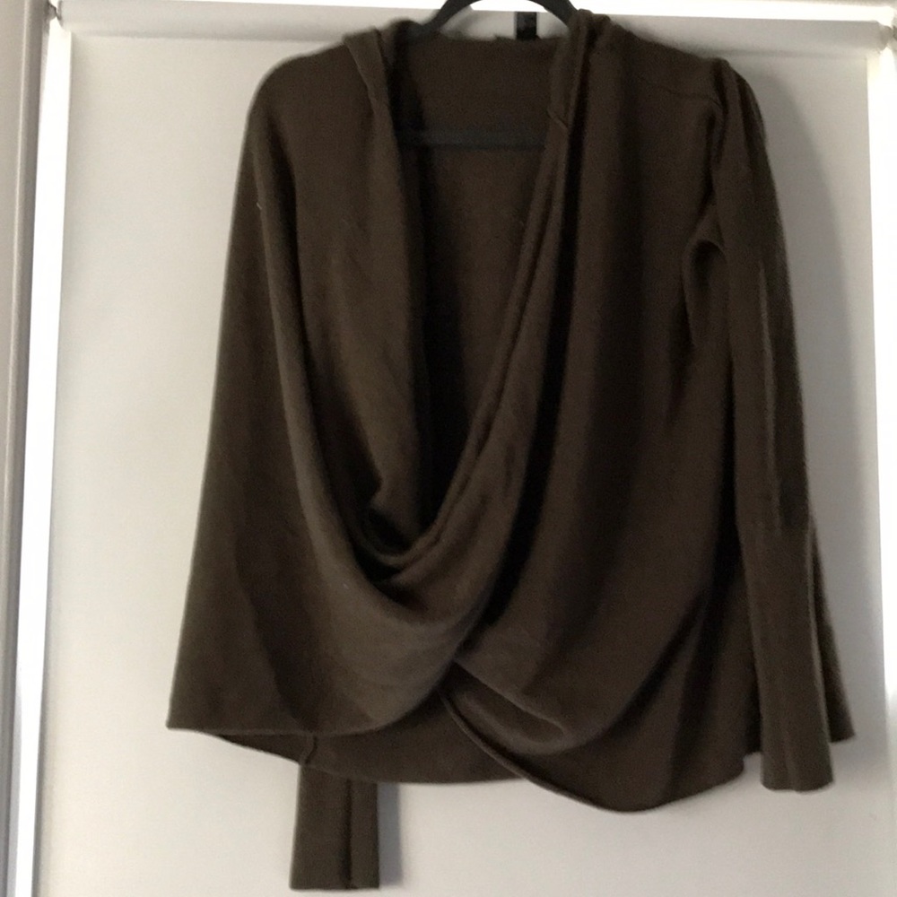 Army green knot twist front hooded sweater